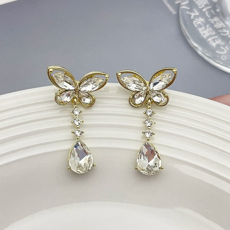 6 Set - Super shiny full diamond butterfly water drop tassel earrings (Unit price 40)