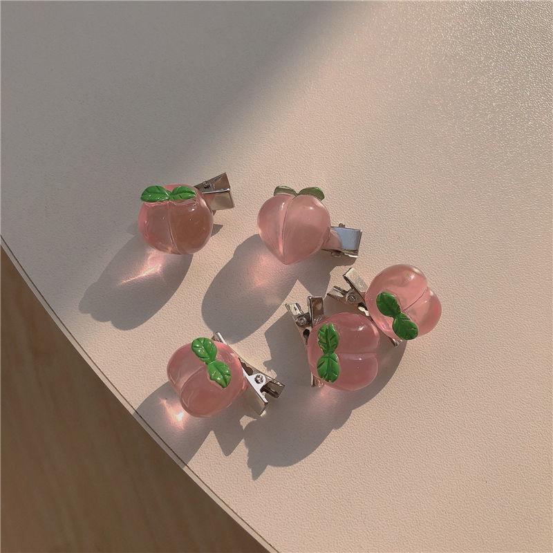 10 Pc - Spring Fresh Cute Peach Rose Bow Heart Hairpin opp packing (1 Pc Price - 5)