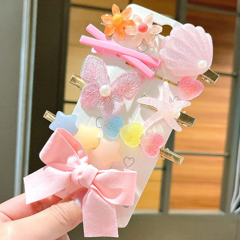 Pink Bow Starfish Shell 9-piece Set Hairclip Card Packing