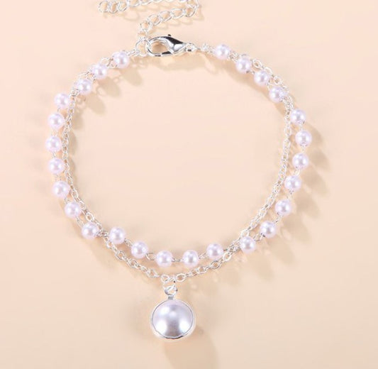 6 Set - Chain pearl bracelet - Silver (Unit price 20)