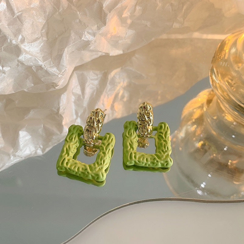 6 Set - Korean square hollow green earrings (Unit price 24)