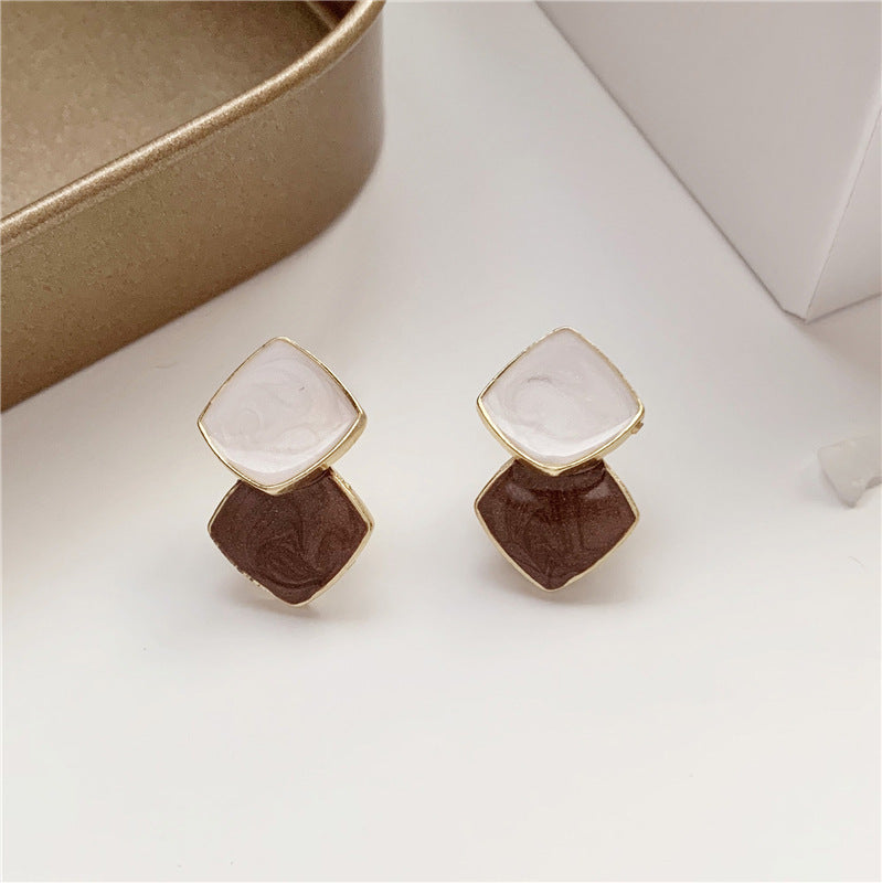 6 Set - Simple splicing contrast color earrings - Brown (1 Set price - 28)