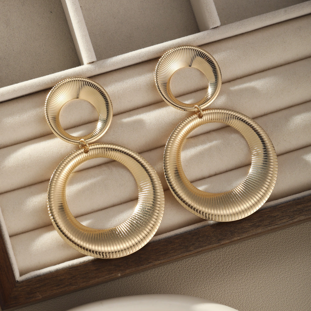 6 Pairs - Striped Double Hoop Earrings - Golden (1 Pair Price - 33)