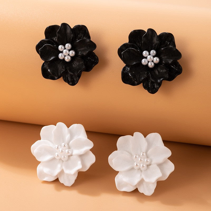 6 Pairs - Three-Dimensional Floral Pearl Earrings (Mix Color) (1 Pair Price - 23)