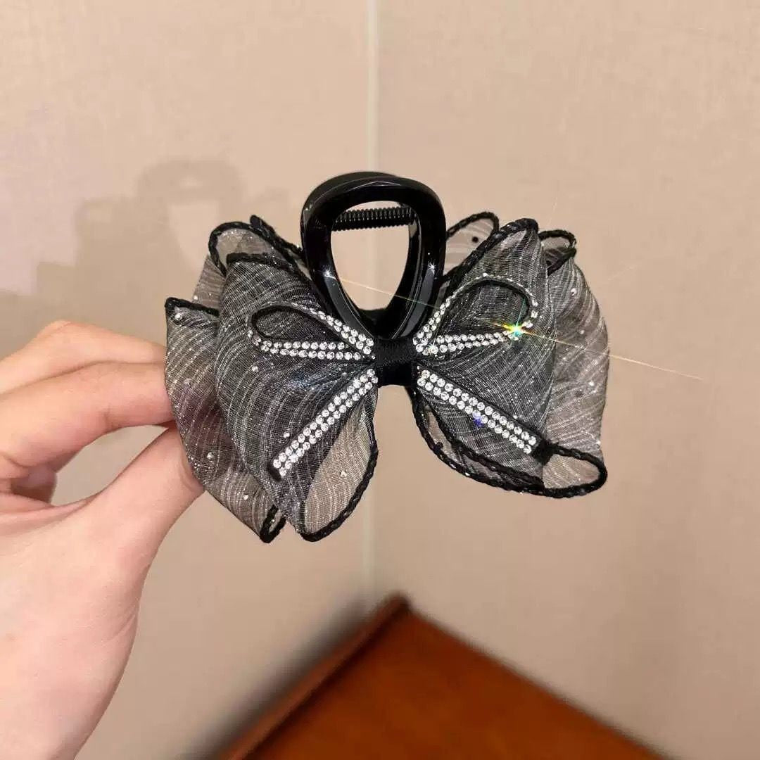6 Pc - Shiny Bowknot Polka Dot Mesh Bubble Hair Clip Clutcher (Mix Color) (Unit Price - 39)