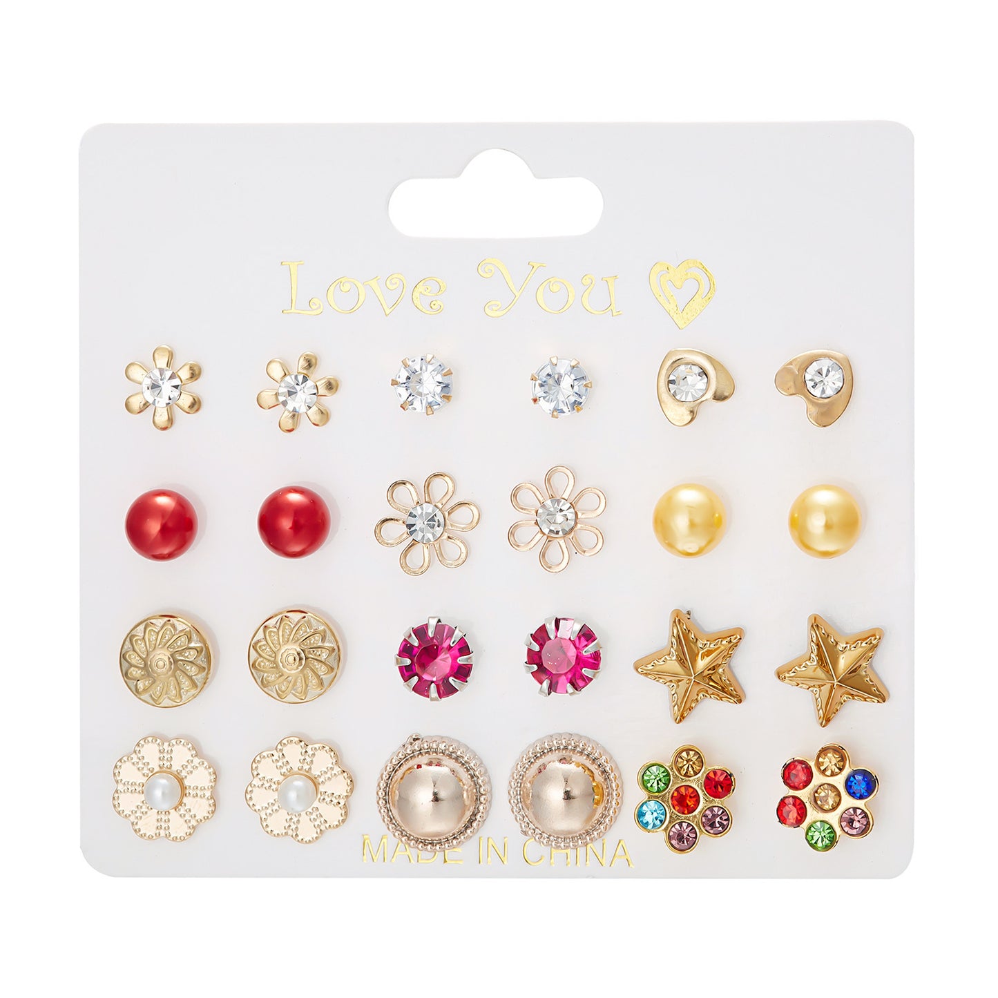 New monthly 12 pairs card-mounted earrings set - S4