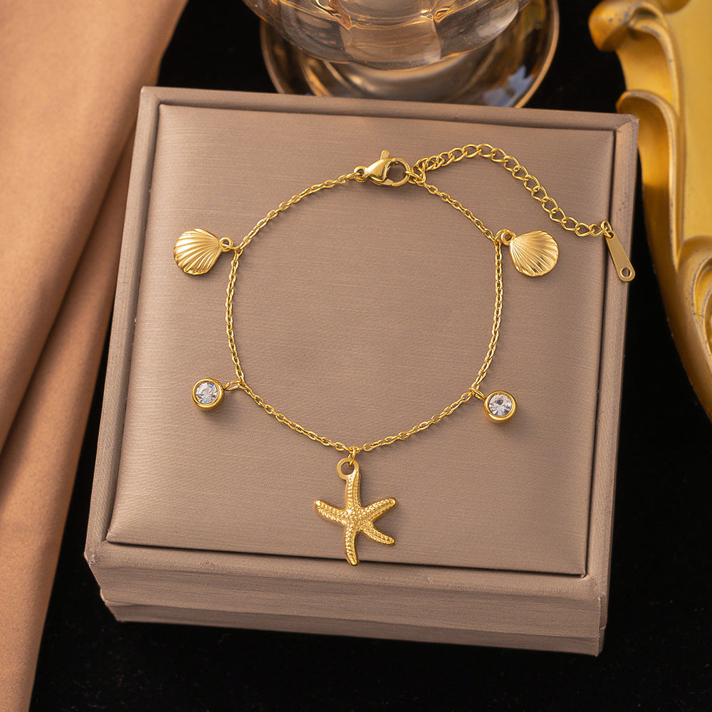 3 Pc - Anti Tarnish Starfish shell solitaire diamond bracelet gold (1 Pc Price - 94)