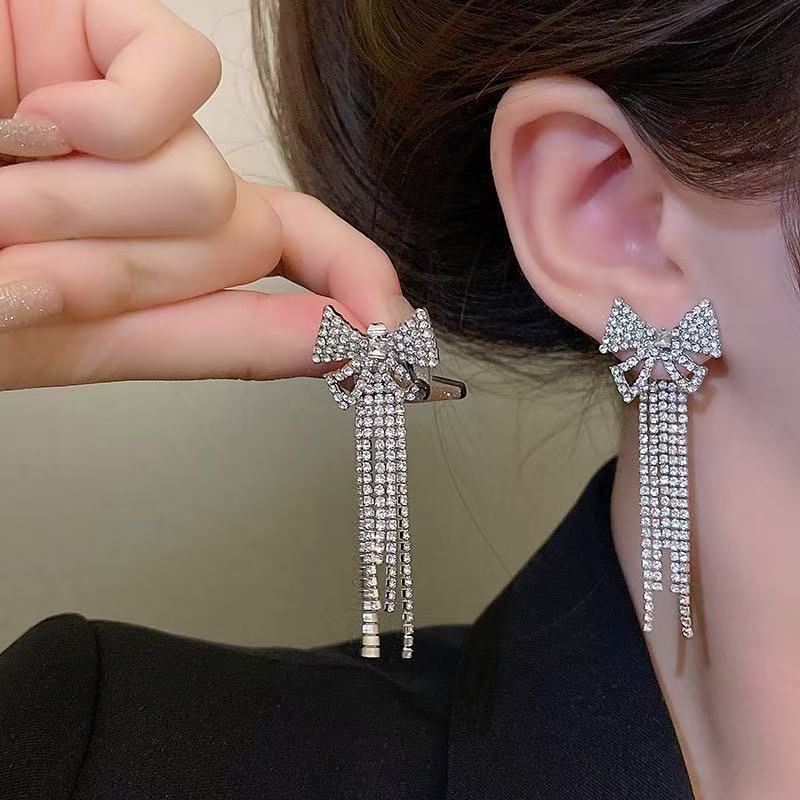 6 Pairs - American Diamond Long Tassel Earrings (1 Pair Price - 67)