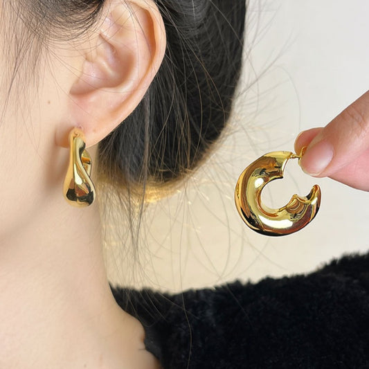 6 Set - Irregular C-shaped circle earrings - Golden (Unit price 24)
