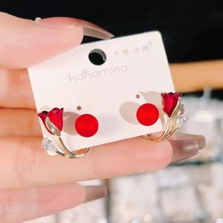 6 Pairs - Colored Tulip Flower Earrings (Mix Color) (1 Pair Price - 26)