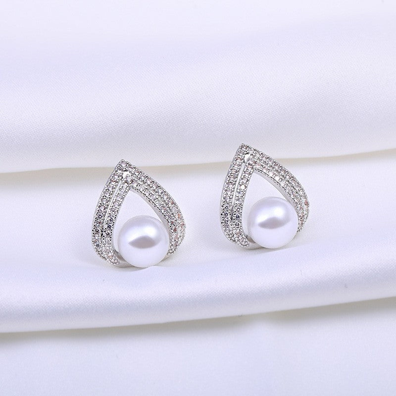 6 Pairs - Rhinestones Pearl Earrings - Silver (1 Pair Price - 26)