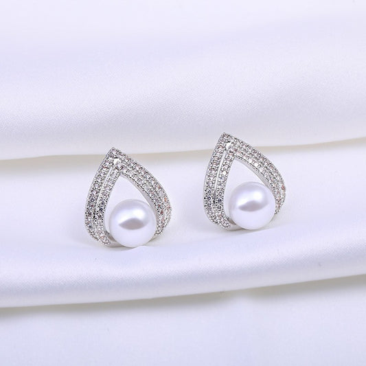 6 Pairs - Rhinestones Pearl Earrings - Silver (1 Pair Price - 26)