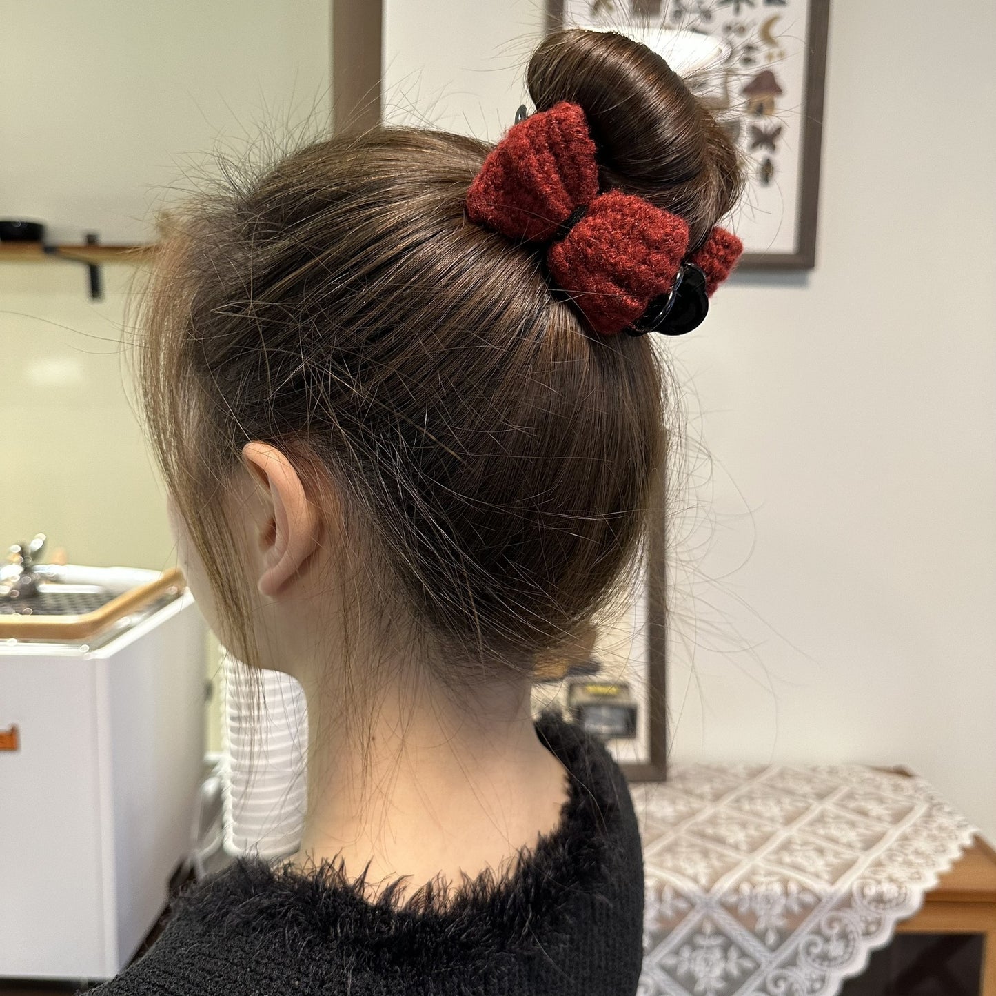 3 Pc - Elegant wool bow hair clip - Maroon (Unit Price - 19)