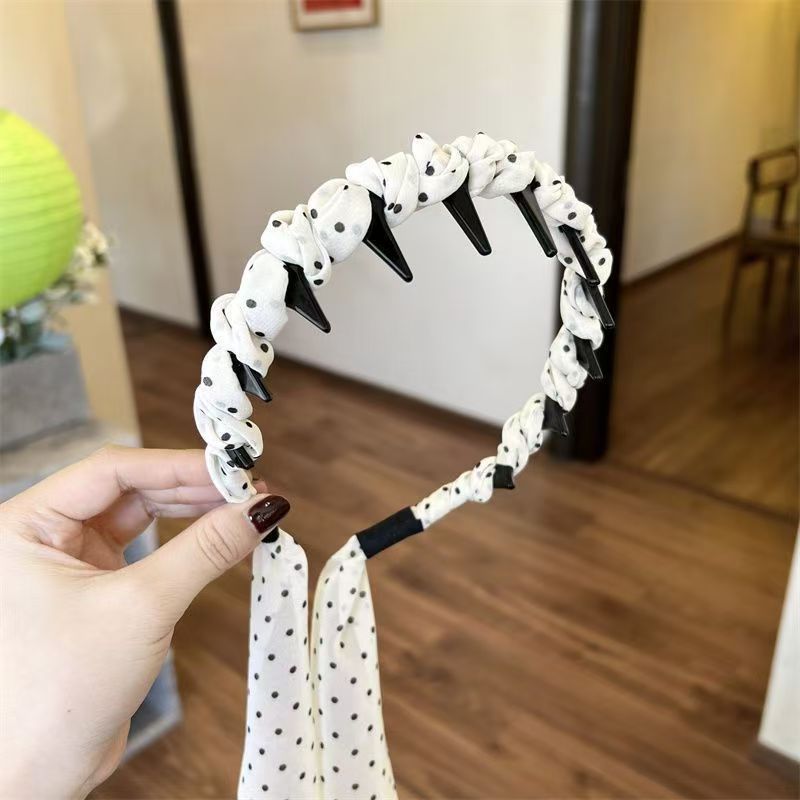 6 Pc - French polka dot ribbon tooth comb headband hair tie (Mix Color) (Unit Price - 32)