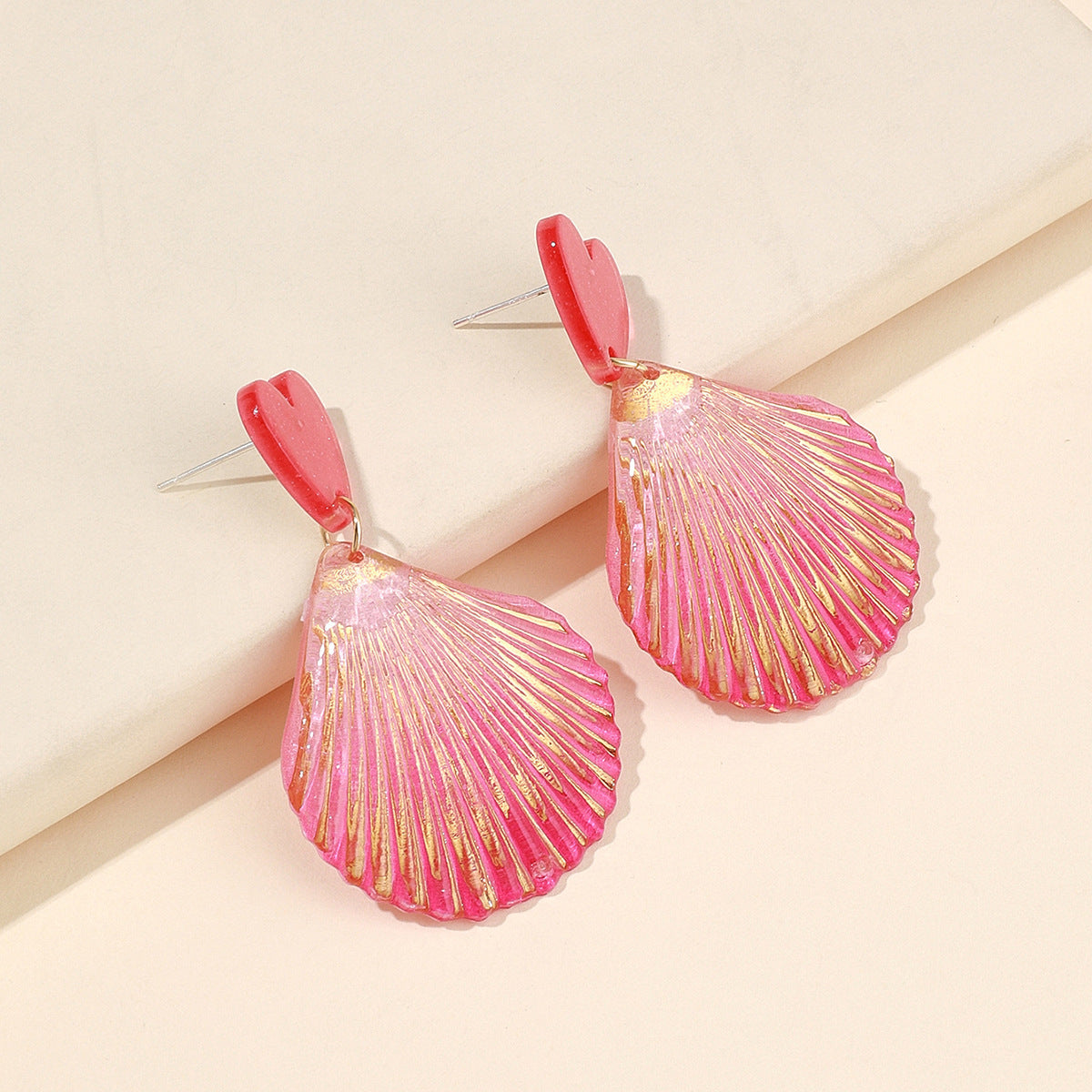 6 Set - Ocean style shiny fan-shaped earrings (Mix color) (Unit price 37)