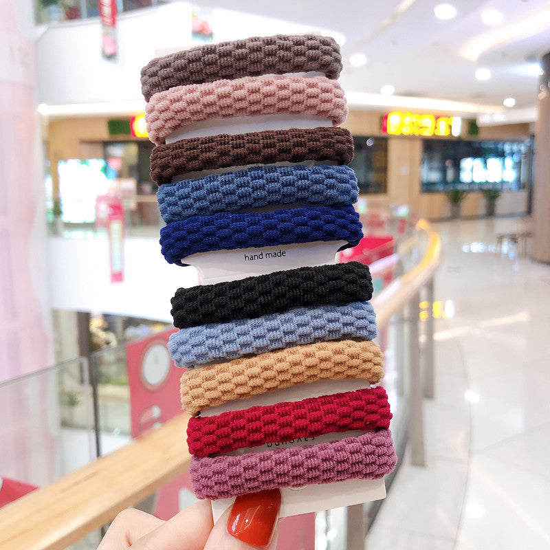 50 Pc - Korean Style Simple Hair Tie Towel Ring Headband - Grid Design (Mix Color in OPP bag) (Unit Price 1.2)