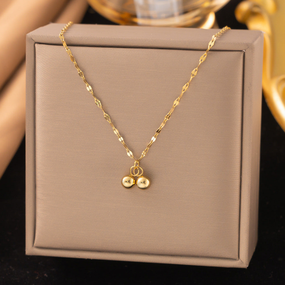 3 Pc - Anti Tarnish Two small gold beads necklace gold (1 Pc Price - 71)