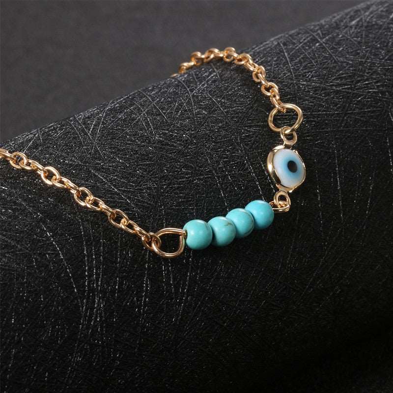 12 Pc - Evil eye Turquoise Beaded Anklet (Unit Price - 23)