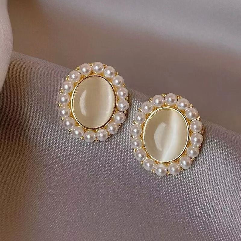 6 Pairs - Cat's Eye Stone Pearl Earrings (1 Pair Price - 27)