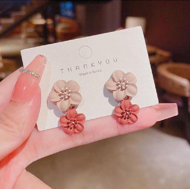 6 Pairs - Contrast Color Spray Paint Flower Earrings (Mix Color) (1 Pair Price - 38)