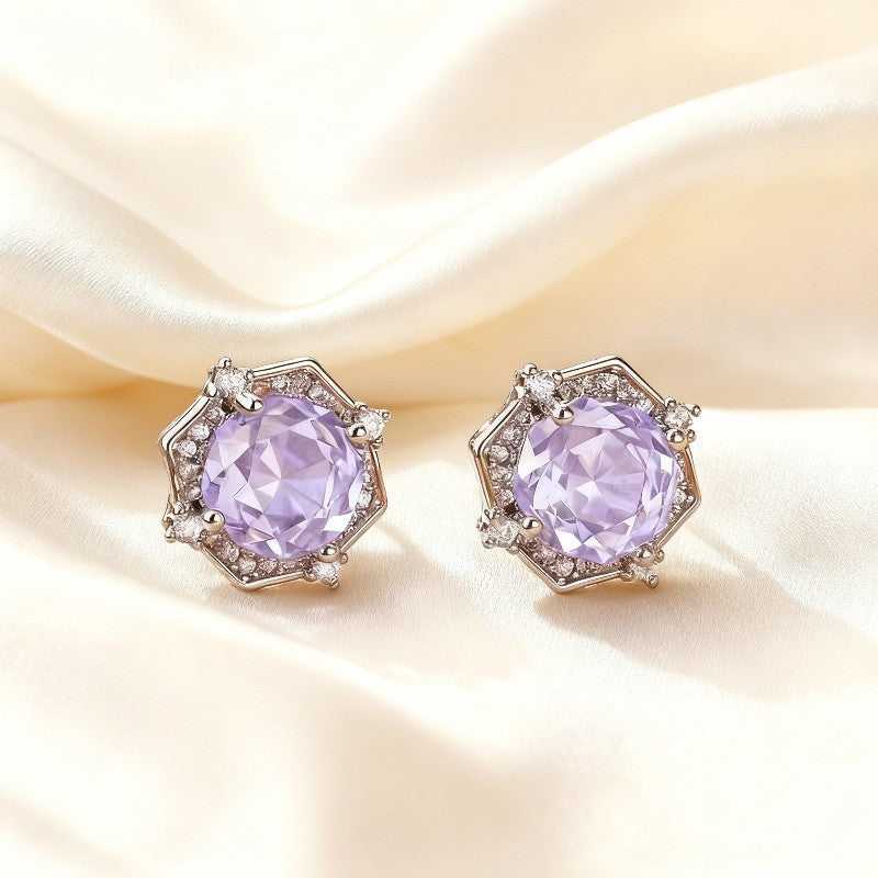6 Pairs - Round Diamond Stud Earrings (Mix Color) (1 Pair Price - 23)