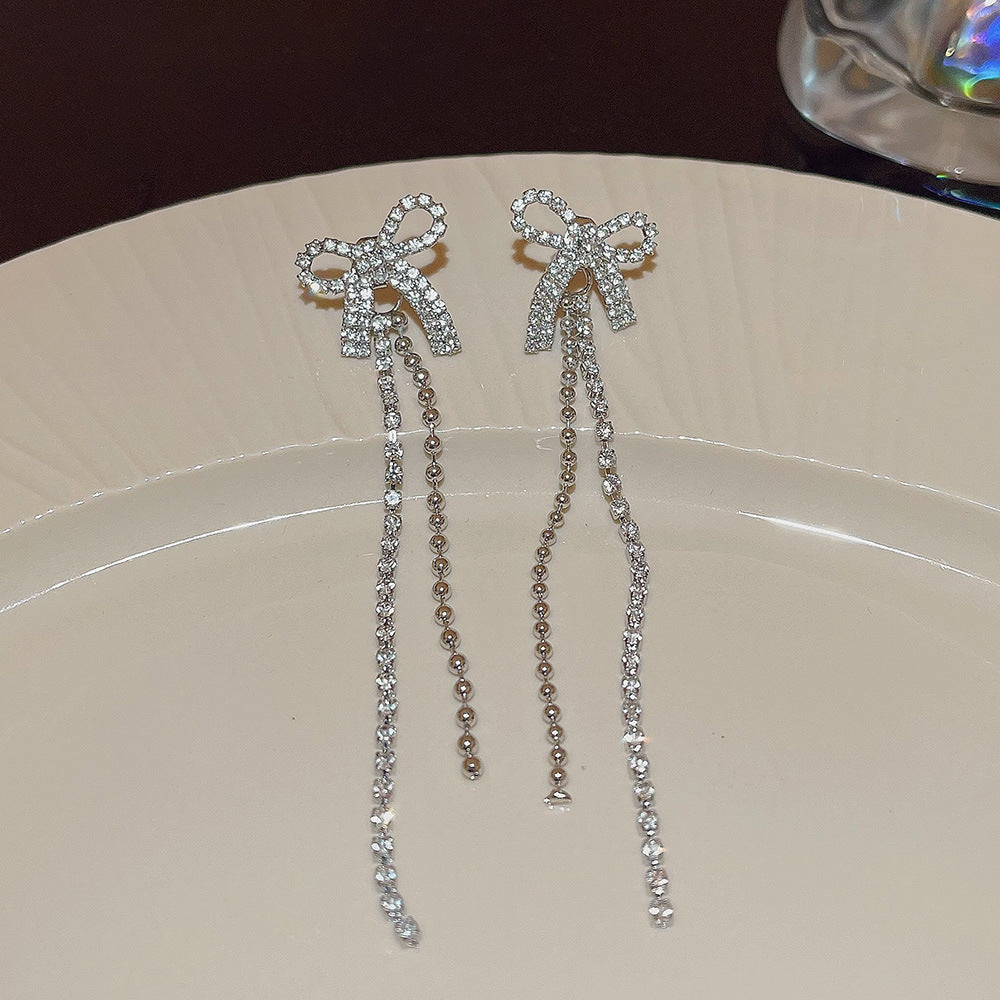 6 Set - Diamond bow tassel long earrings (Unit price 42)
