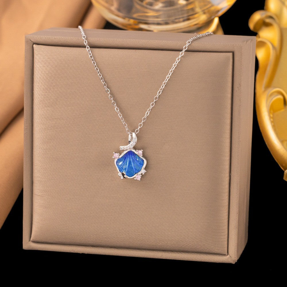 3 Pc - Anti Tarnish Diamond blue shell necklace silver (1 Pc Price - 83)