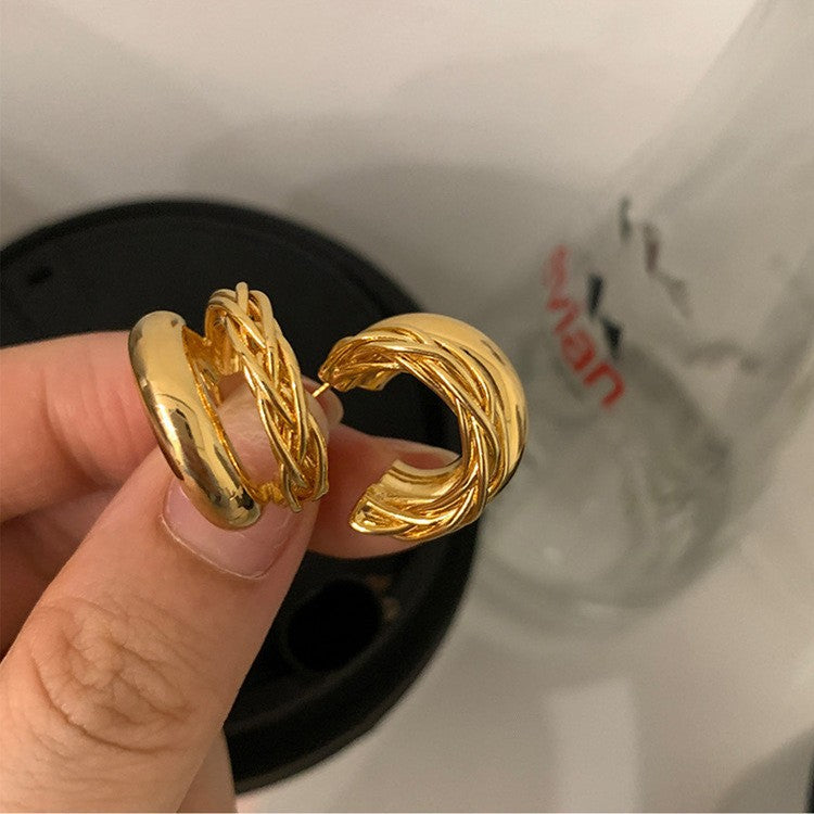 6 Set - Double-layer twisted metal earrings - Golden (1 Set price - 22)