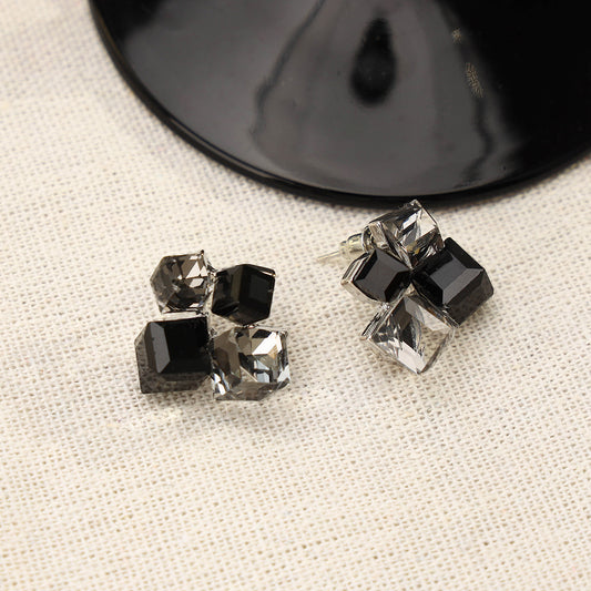 6 Pairs - Geometric Square Three-dimensional Fantasy Zircon Earrings (Mix Color) (1 Pair Price - 37)