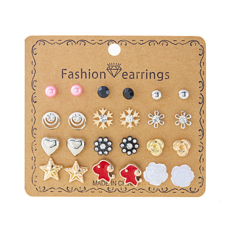 New monthly 12 pairs card-mounted earrings set - D4