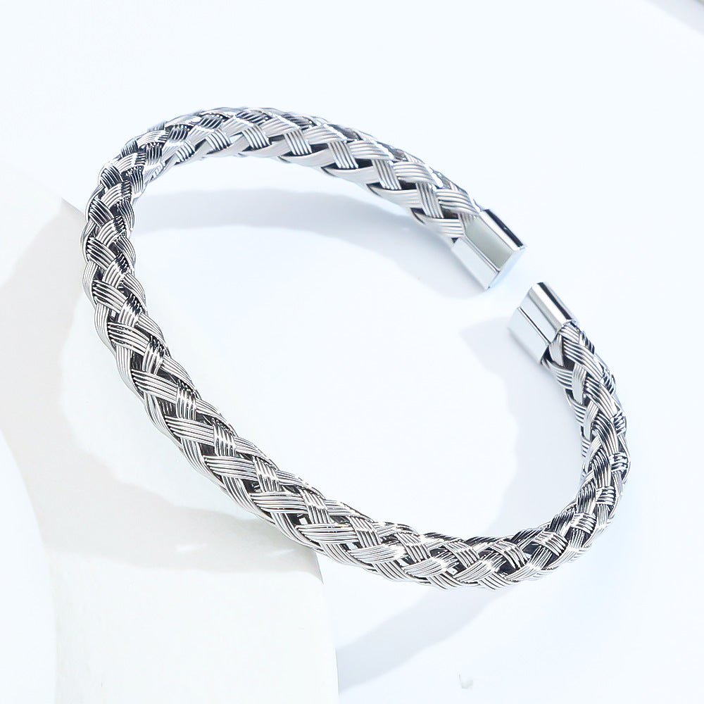 3 Pc - Stainless Steel Braided Pattern Bracelet - Silver (Unit Price - 76)