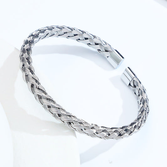 3 Pc - Stainless Steel Braided Pattern Bracelet - Silver (Unit Price - 76)