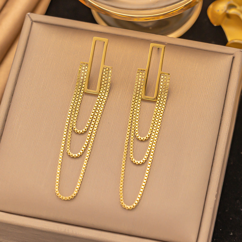 3 Pairs - Anti Tarnish Chain tassel earrings gold (1 Pair Price - 107)