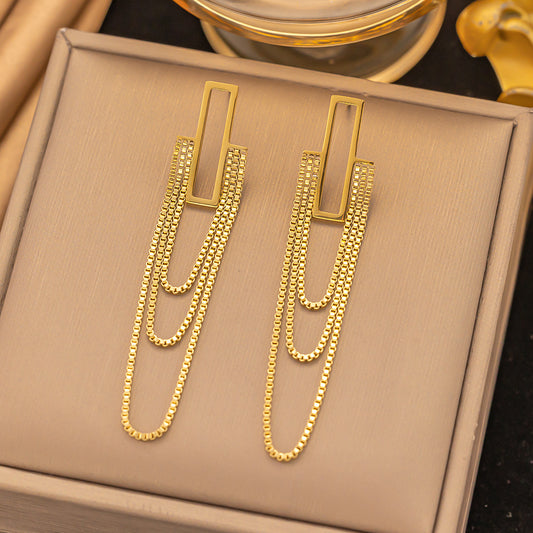 3 Pairs - Anti Tarnish Chain tassel earrings gold (1 Pair Price - 107)