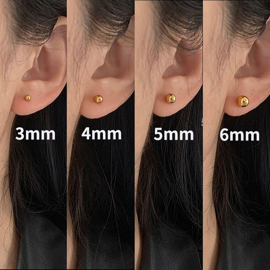 3 Pairs - Bean round bead earrings 4mm - Golden (Unit Price - 13)