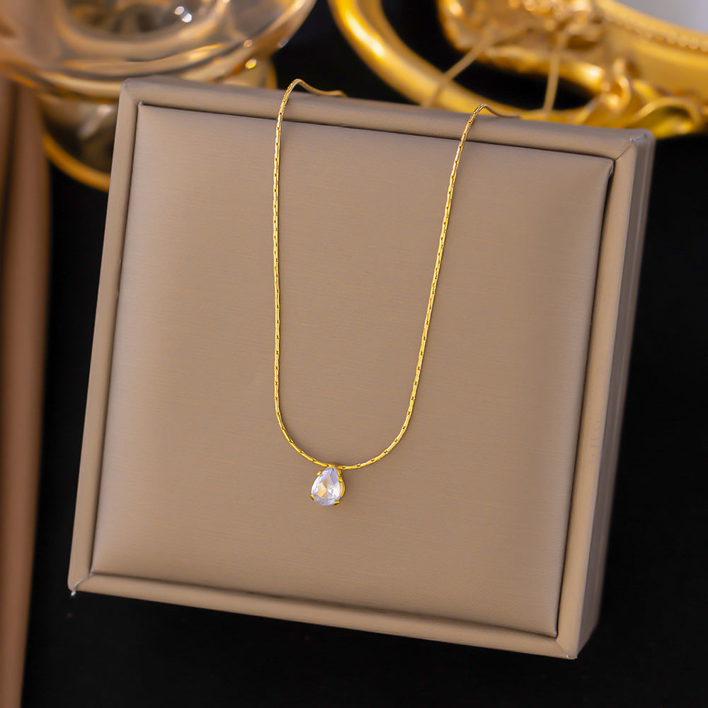 3 Pc - Anti Tarnish Round link chain drop-shaped necklace gold (1 Pc Price - 67)