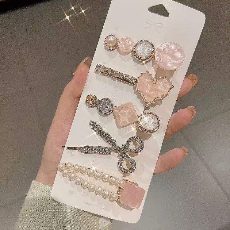 New pink scissors 5-piece set hairclip Card Packing