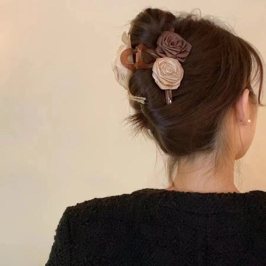 6 Pc - Large Brown Rose Hair Clip for Women (1 Pc Price - 57)