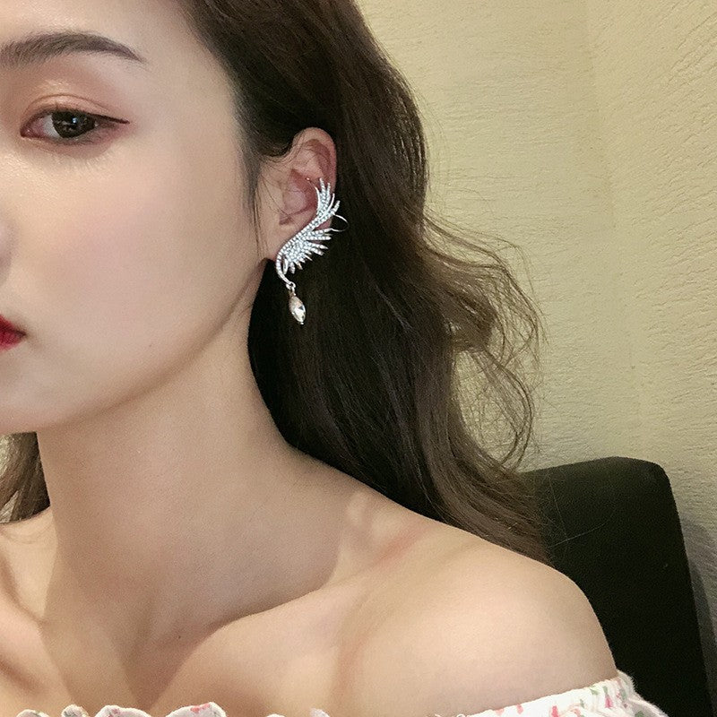 6 Pairs - New South Korea Angel Wings Elf Water Drops Advanced Flash Diamond Ear Clip Earrings (1 Pair Price - 45)