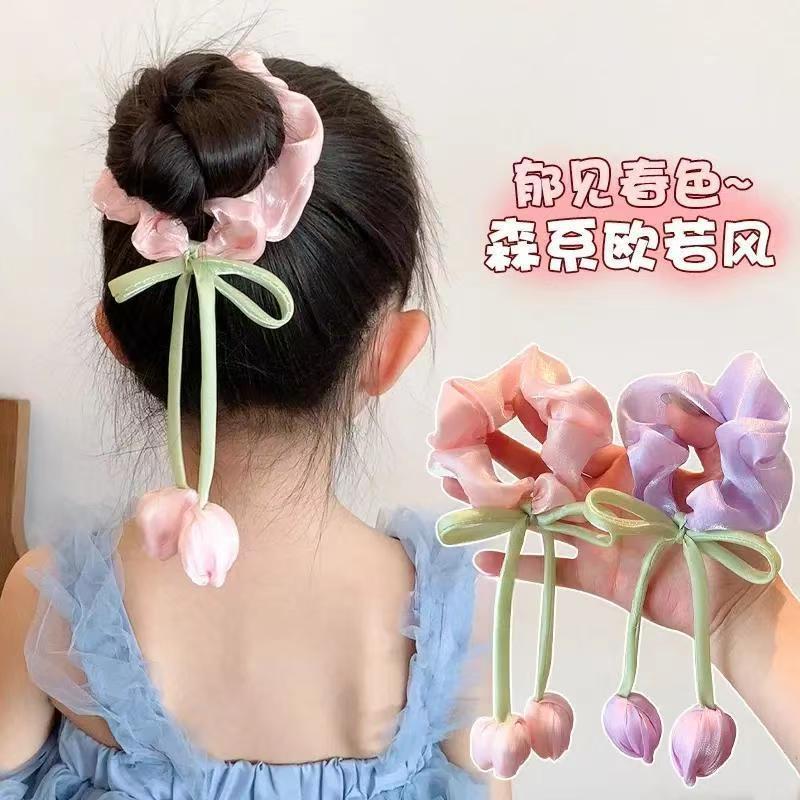 3 Pc - Sweet tulip flower rubber band - Pink (Unit Price - 30)