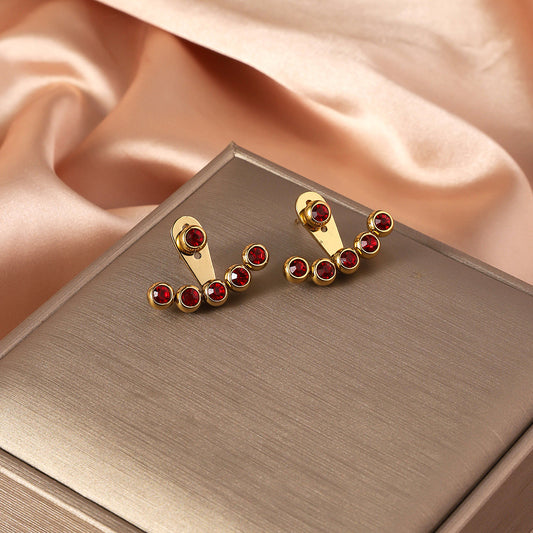 3 Pairs - Stainless steel front and back wear earrings - Red (Unit Price - 92)