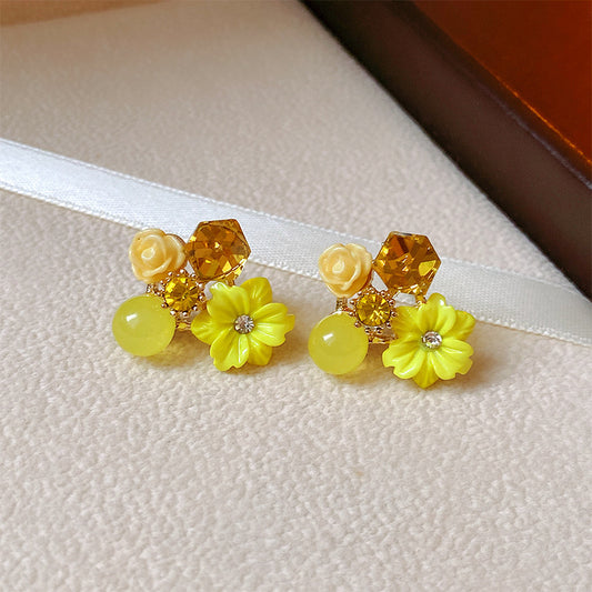 6 Set - Maple rhyme retro purple zircon flower earrings - Yellow (1 Set price - 35)
