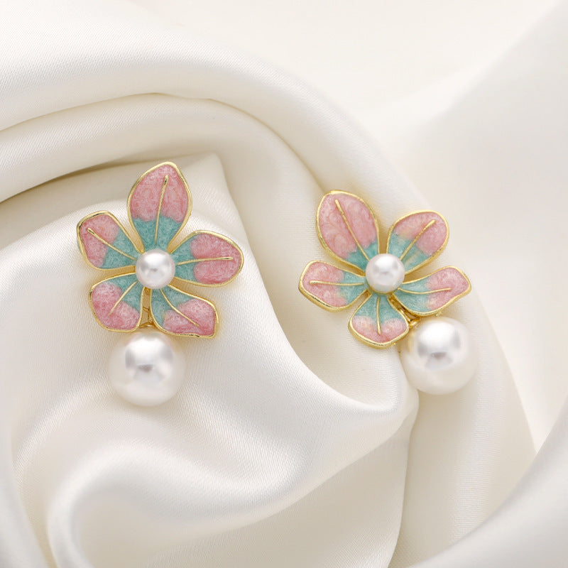 6 Pairs - Enamel Pink and Blue Petal Earrings (1 Pair Price - 31)