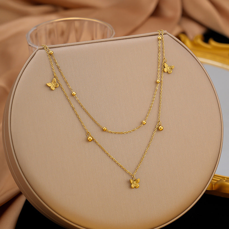 3 Set - Anti Tarnish Double-layer butterfly necklace and earring set gold (1 Set Price - 166)