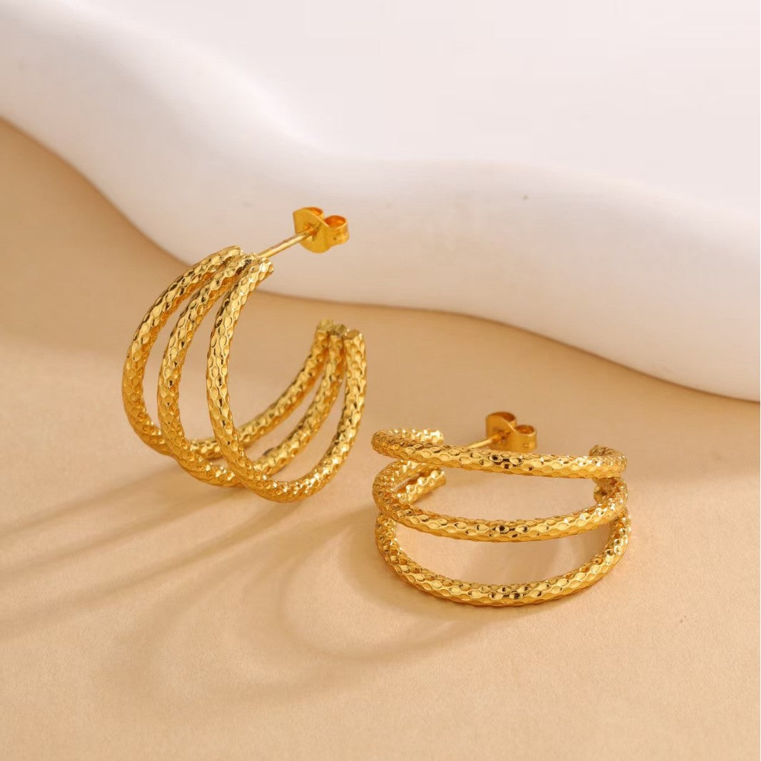 3 Pairs - Anti Tarnish Circular multi layer Hoop Earrings (1 Pair Price - 77)