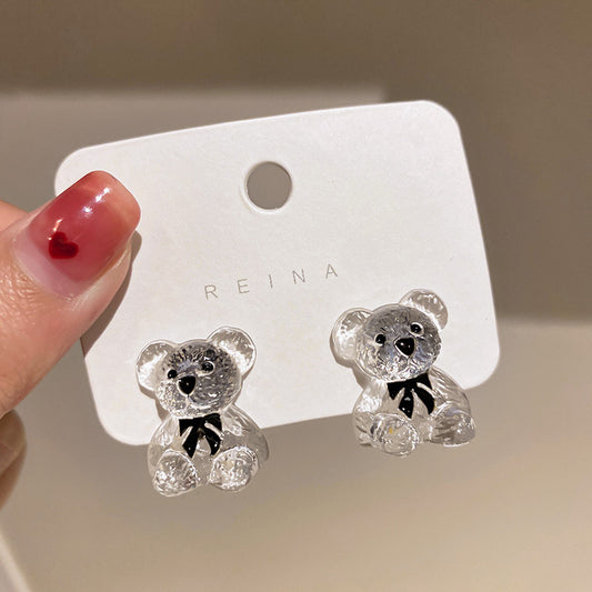 6 Pairs - Korean Transparent Bear Ear Studs (1 Pair Price - 18)