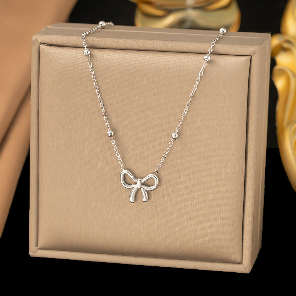 3 Set - Anti Tarnish Bow tie necklace earring set Silver (1 Set Price - 117)