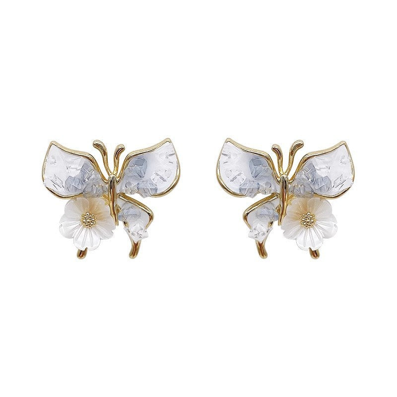 6 Set - Korean gradient crystal butterfly flower earrings (Mix color) (Unit price 42)