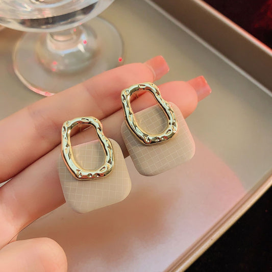6 Set - Autumn and winter small Chanel style metal earrings - Beige (1 Set price - 33)