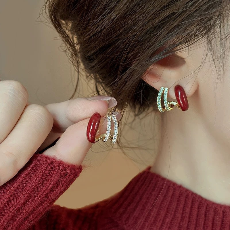 6 Set - Ankola red retro diamond-studded earrings (Unit price 31)